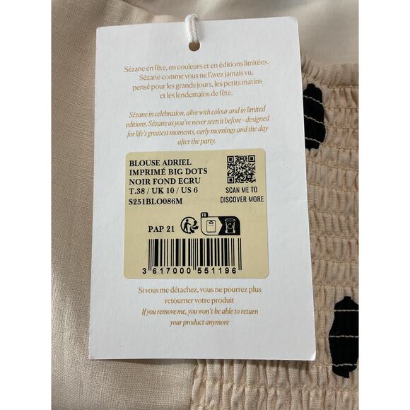 Sézane 'Adriel' Beige Linen Blouse Size 6 NWT - Picture 5 of 7